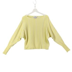 Magaschoni Knit Sweater Stripe Dolman Sleeve Pullover Butter Yellow Women Size M